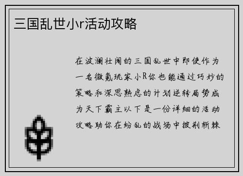 三国乱世小r活动攻略