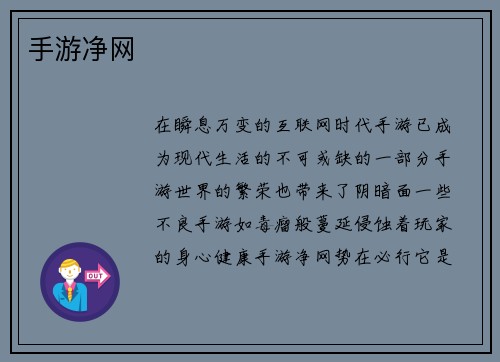 手游净网