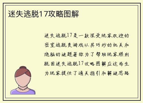 迷失逃脱17攻略图解